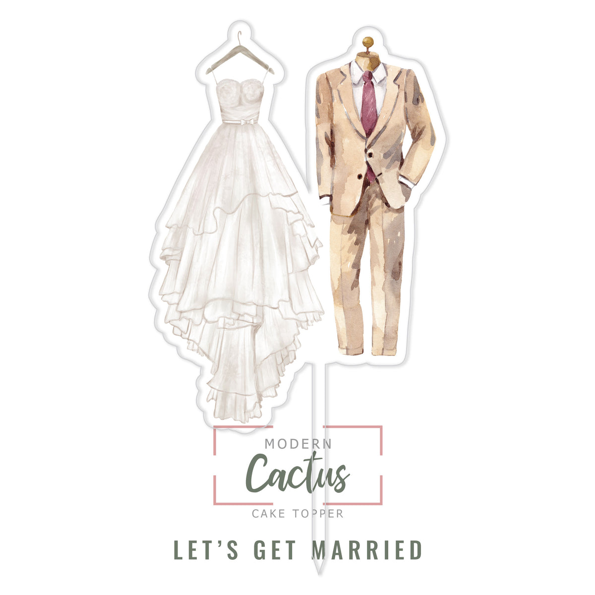 Let's Get Married cake topper design displayed as a clean digital artwork mockup.