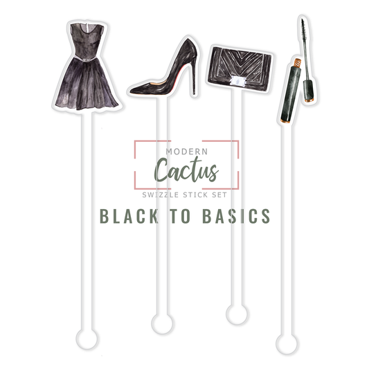 Black to Basics acrylic swizzle stick design displayed as a digital mockup