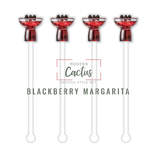 Blackberry Margarita swizzle stick set digital mockup UV printed drink stirrers design preview.