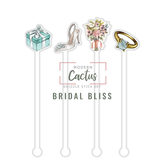 Bridal Bliss acrylic swizzle stick design displayed as a digital mockup