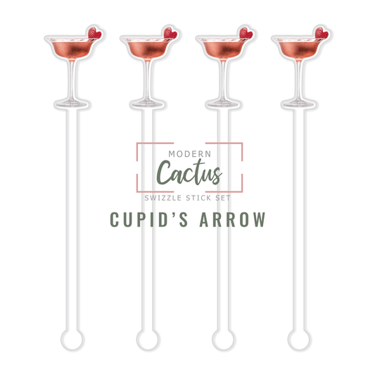 Cupid's Arrow swizzle stick set digital mockup UV printed drink stirrers design preview