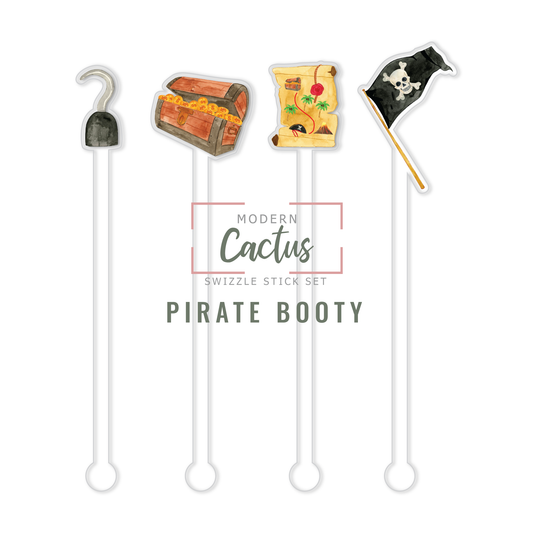 Pirate Booty acrylic swizzle stick design displayed as a digital mockup