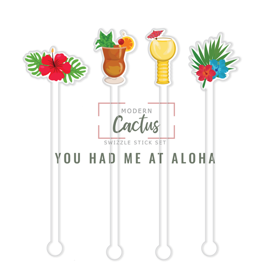 You Had Me at Aloha acrylic swizzle stick design displayed as a digital mockup