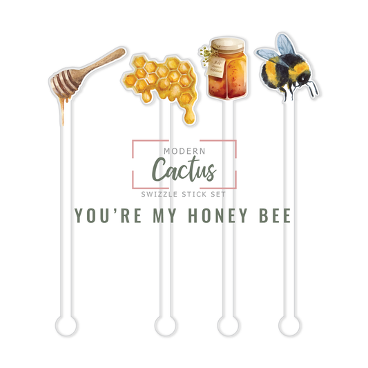 You're My Honey Bee acrylic swizzle stick design displayed as a digital mockup