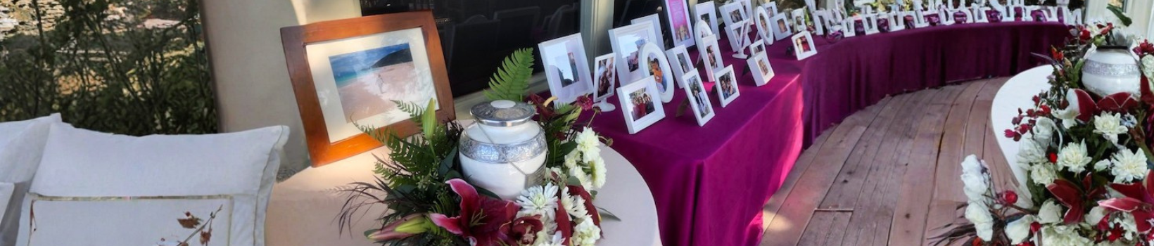 Memorial decorations and celebration of life signs