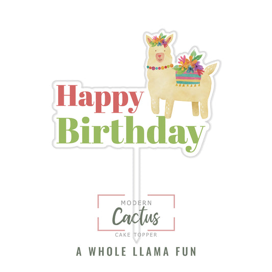 A Whole Llama Fun cake topper design displayed as a clean digital artwork mockup.