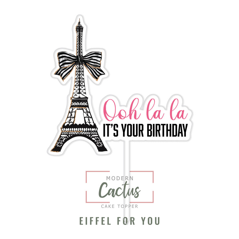 Eiffel For You cake topper design displayed as a clean digital artwork mockup.