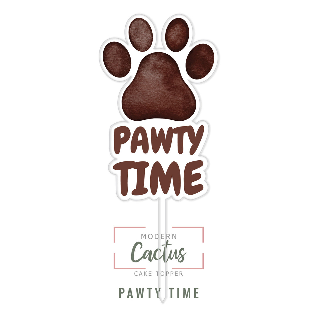 Pawty Time cake topper design displayed as a clean digital artwork mockup.
