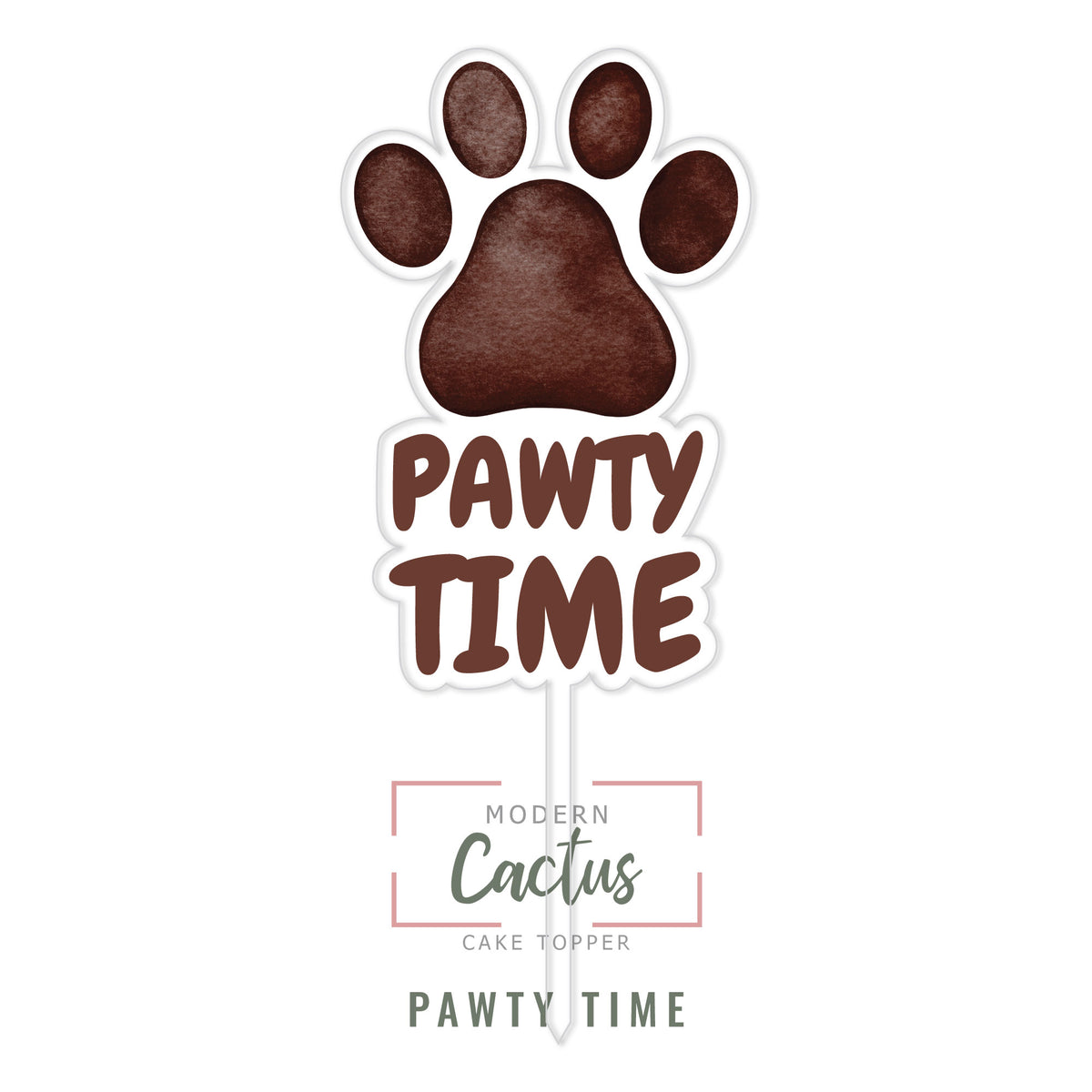 Pawty Time cake topper design displayed as a clean digital artwork mockup.