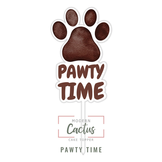 Pawty Time cake topper design displayed as a clean digital artwork mockup.