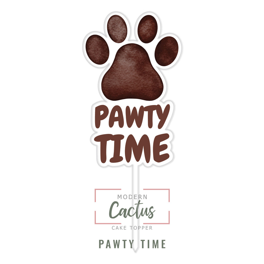 Pawty Time cake topper design displayed as a clean digital artwork mockup.