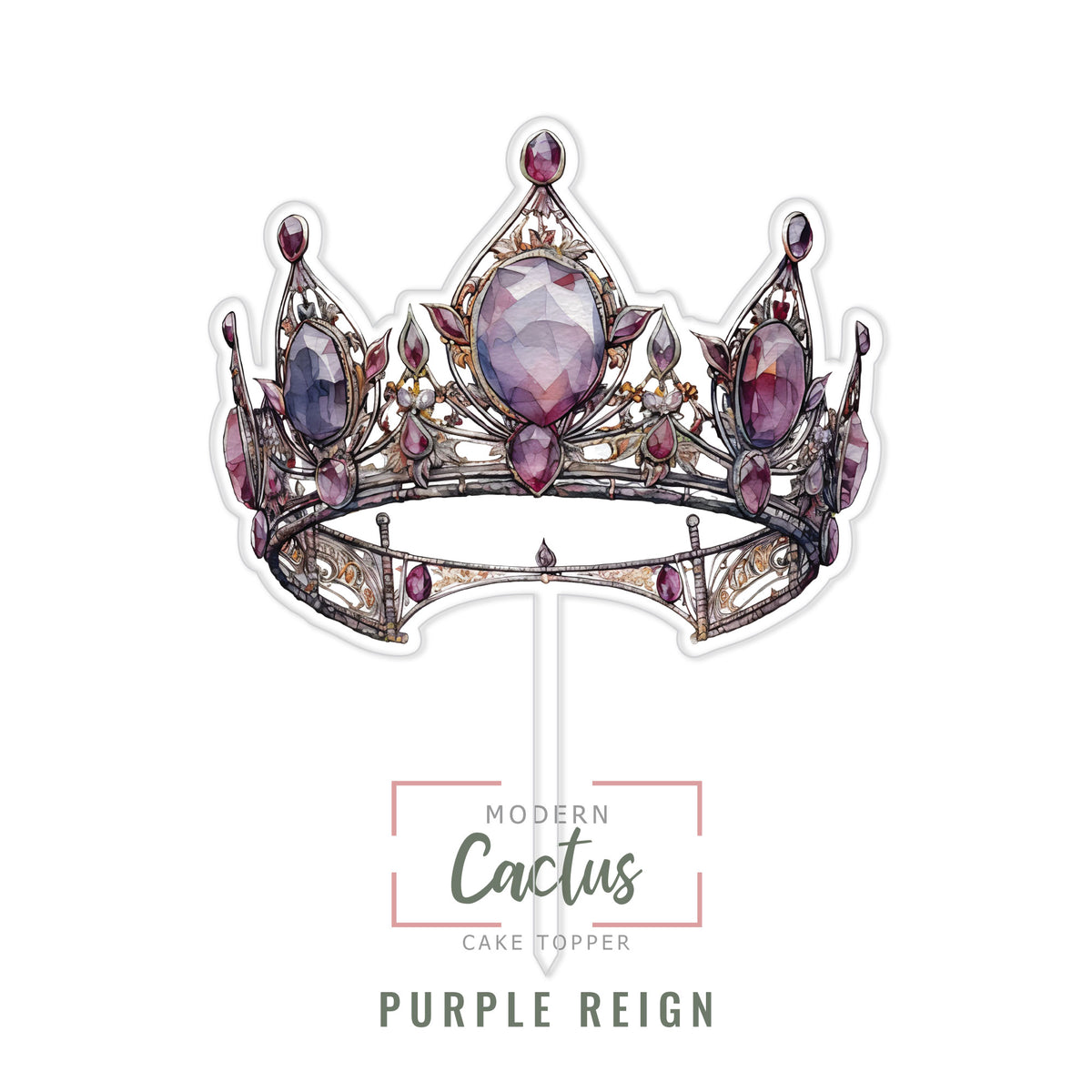 Purple Reign cake topper design displayed as a clean digital artwork mockup.