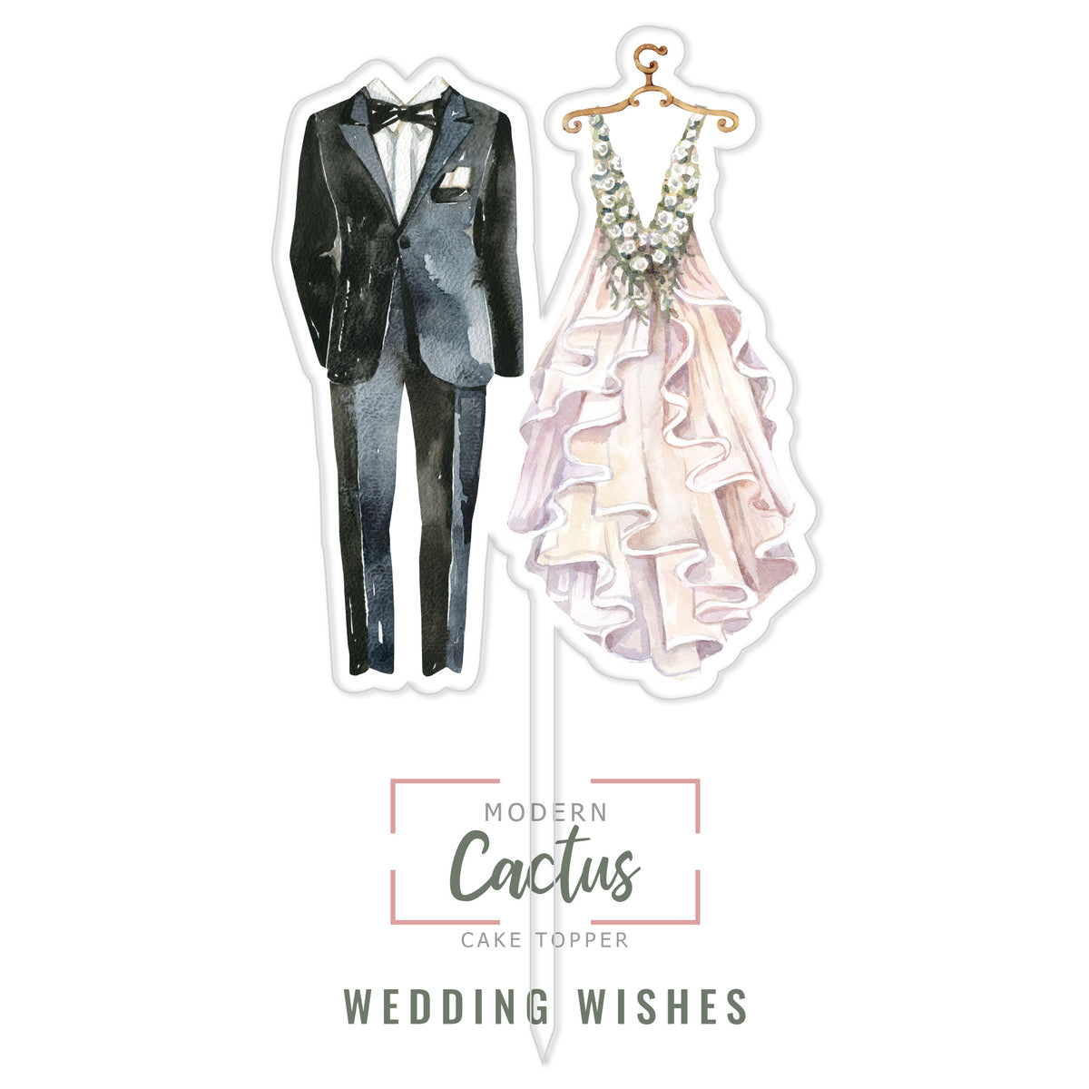 Wedding Wishes cake topper design displayed as a clean digital artwork mockup.