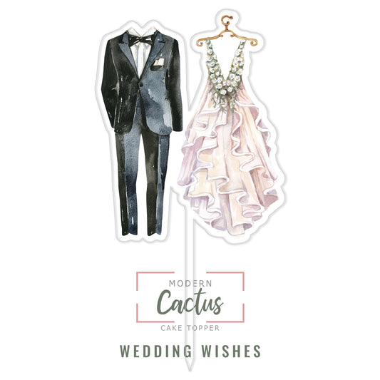 Wedding Wishes cake topper design displayed as a clean digital artwork mockup.