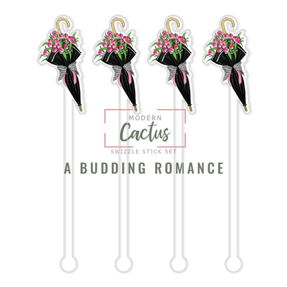 A Budding Romance acrylic swizzle stick design displayed as a digital mockup