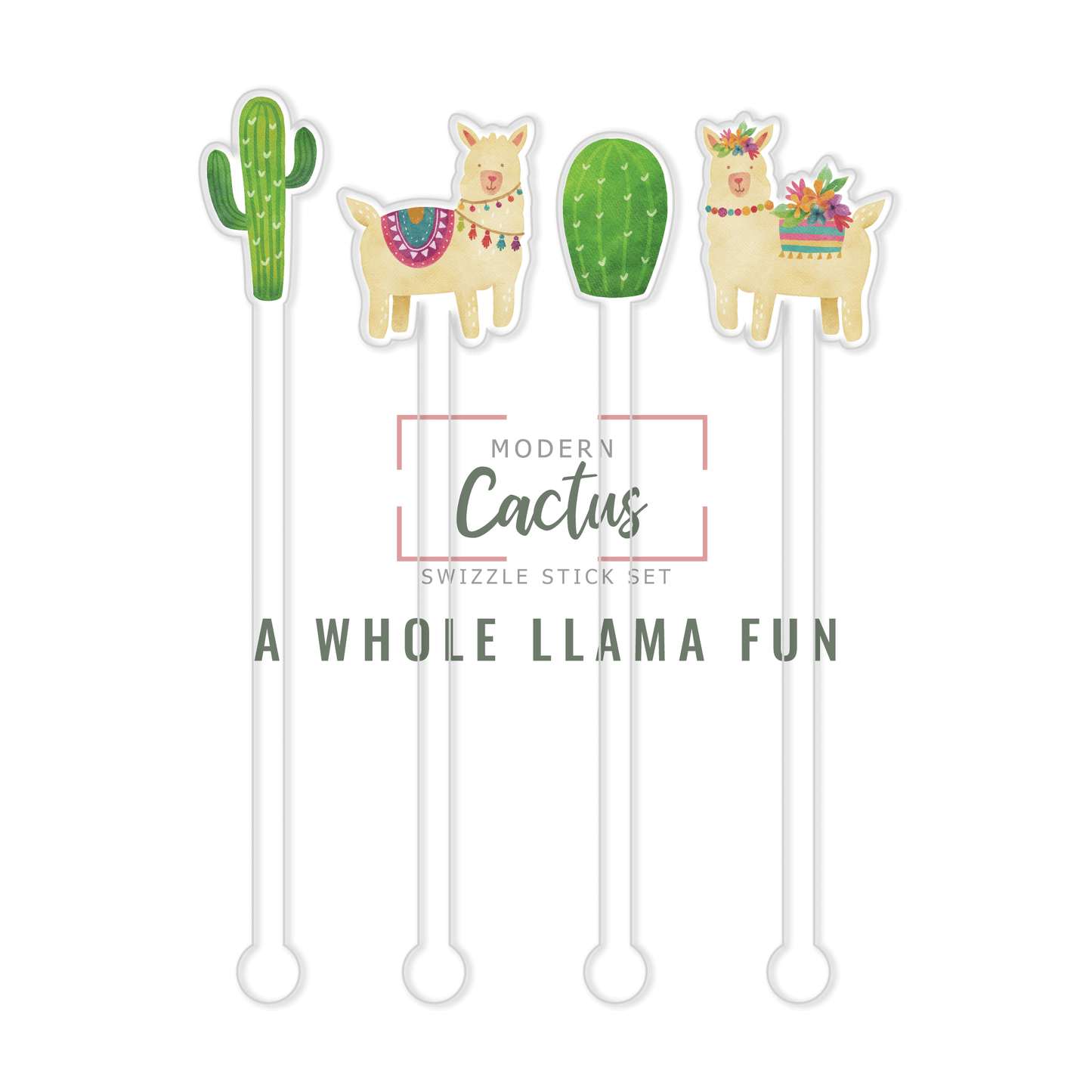 A Whole Llama Fun acrylic swizzle stick design displayed as a digital mockup