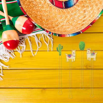 A Whole Llama Fun swizzle stick set styled for a kids birthday celebration