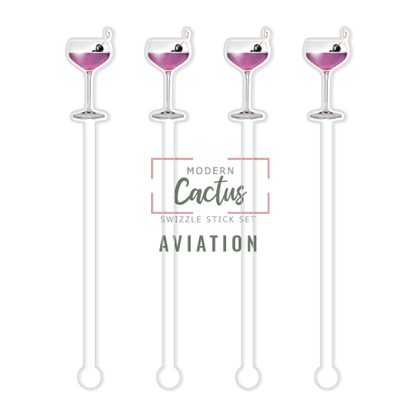 Aviation swizzle stick set digital mockup UV printed drink stirrers design preview.