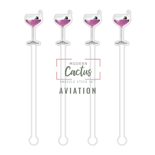 Aviation swizzle stick set digital mockup UV printed drink stirrers design preview.