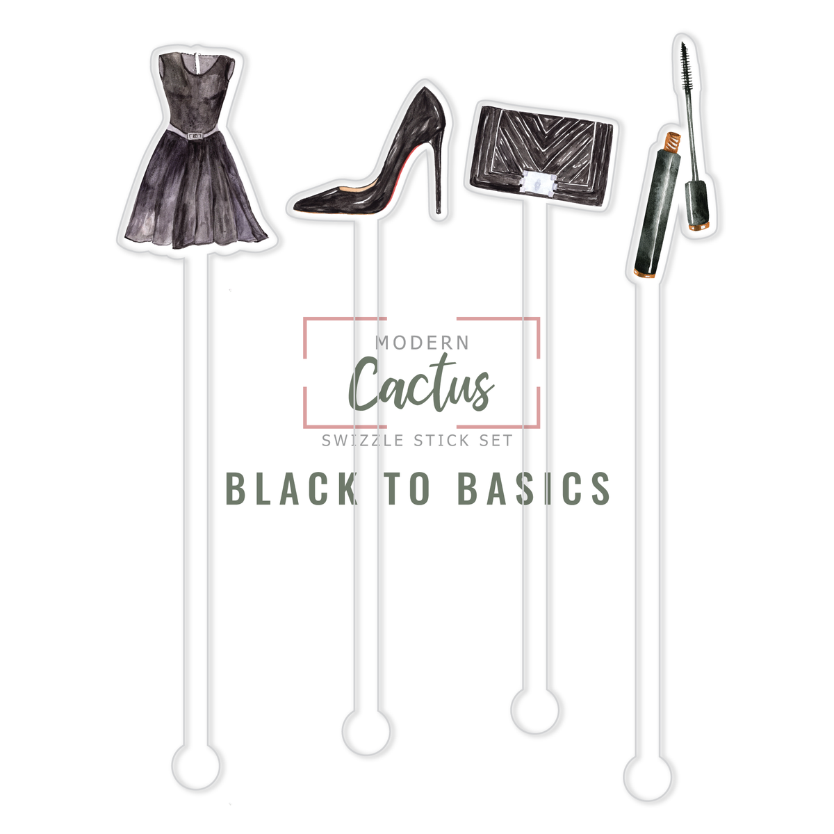 Black to Basics acrylic swizzle stick design displayed as a digital mockup