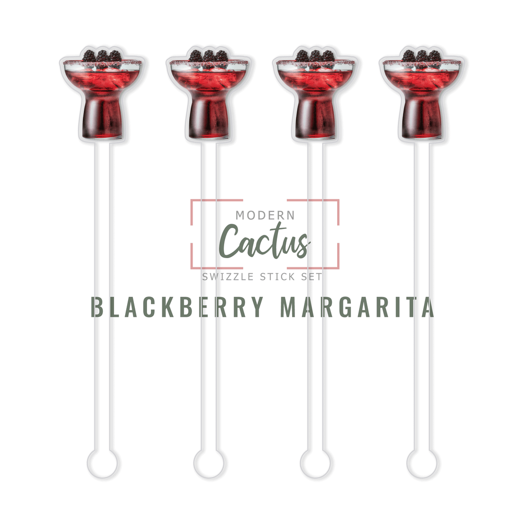 Blackberry Margarita swizzle stick set digital mockup UV printed drink stirrers design preview.