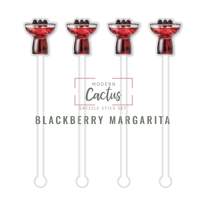 Blackberry Margarita swizzle stick set digital mockup UV printed drink stirrers design preview.
