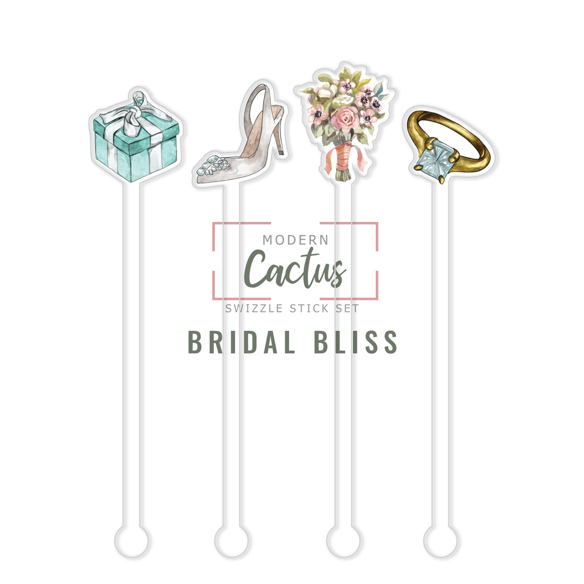 Bridal Bliss acrylic swizzle stick design displayed as a digital mockup