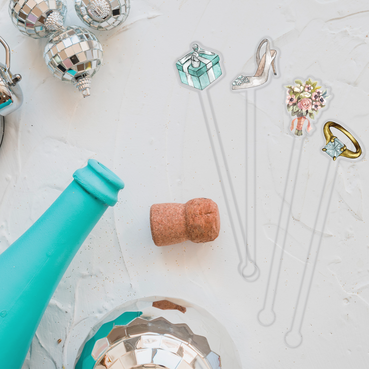 Bridal Bliss swizzle stick set styled for a bridal shower celebration