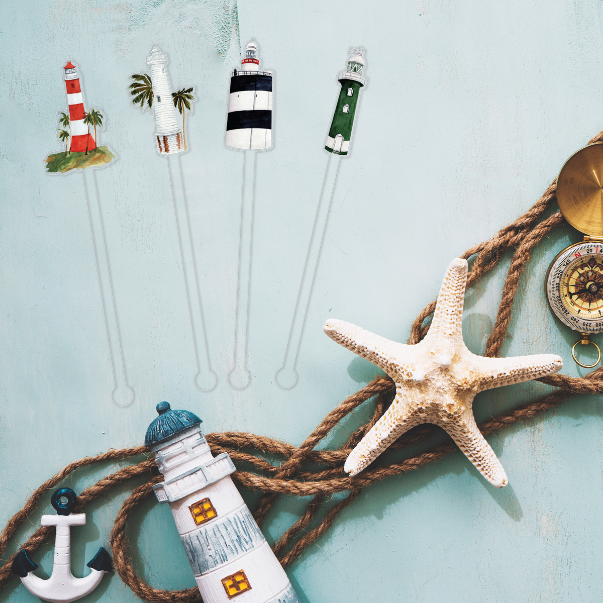 Bring Home The Beacon swizzle stick set styled for a pool party celebration