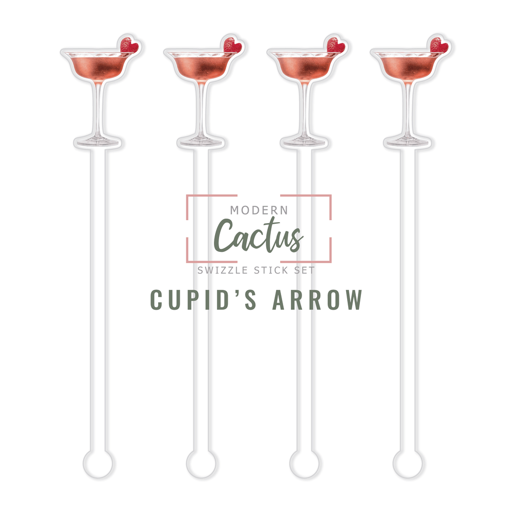 Cupid's Arrow swizzle stick set digital mockup UV printed drink stirrers design preview
