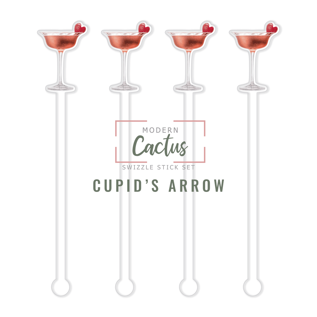 Cupid's Arrow swizzle stick set digital mockup UV printed drink stirrers design preview