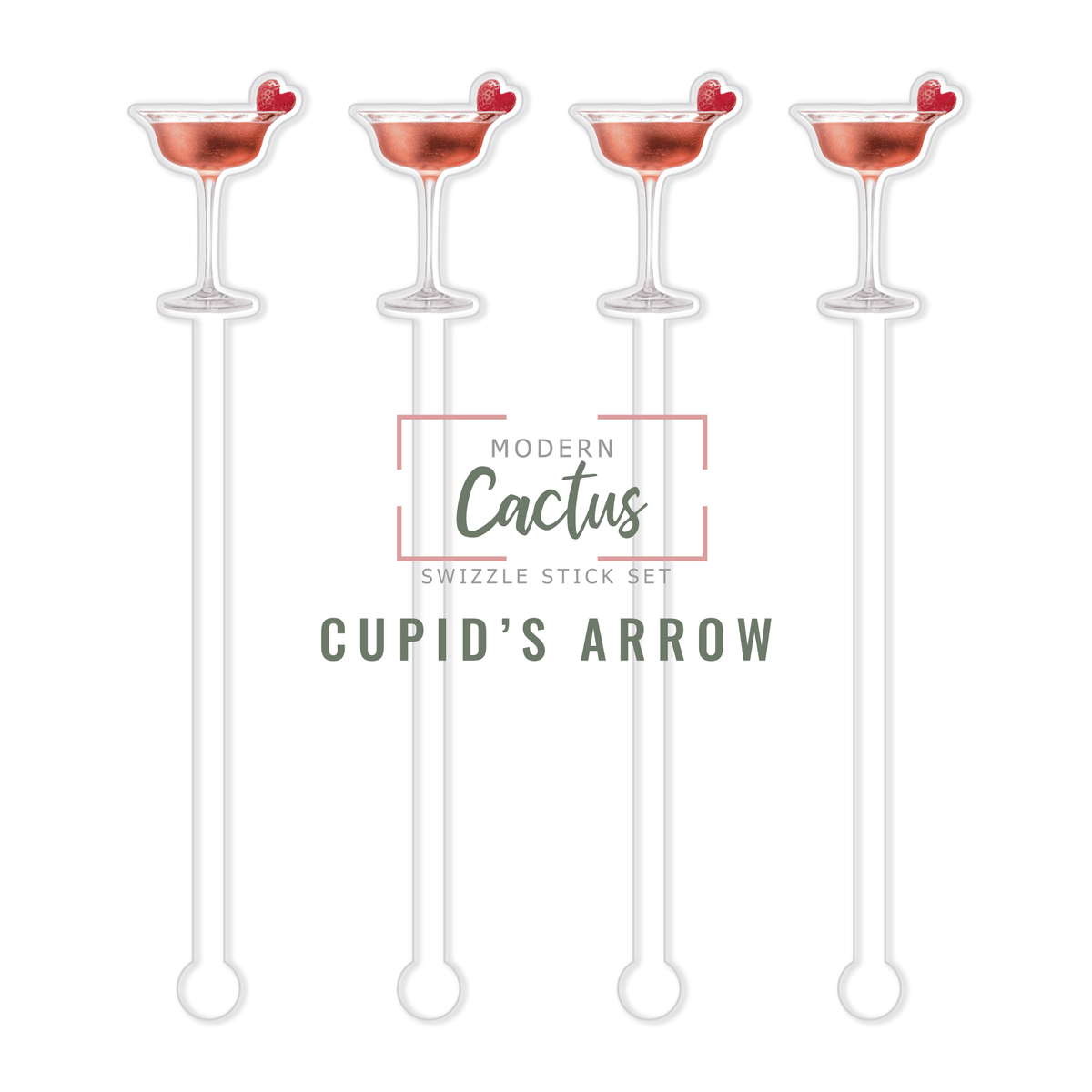 Cupid's Arrow swizzle stick set digital mockup UV printed drink stirrers design preview