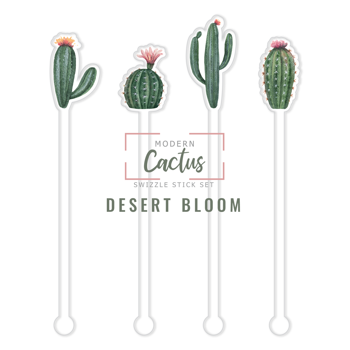 Desert Bloom acrylic swizzle stick design displayed as a digital mockup