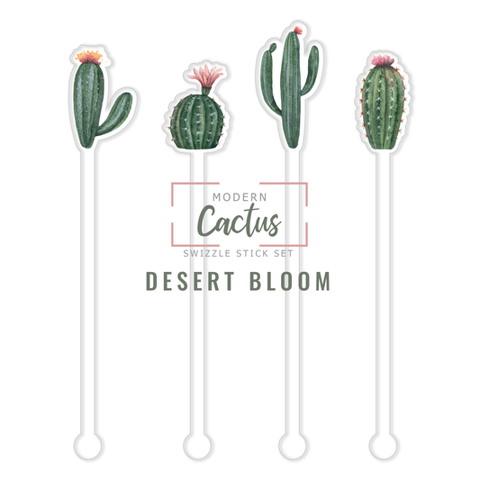 Desert Bloom acrylic swizzle stick design displayed as a digital mockup