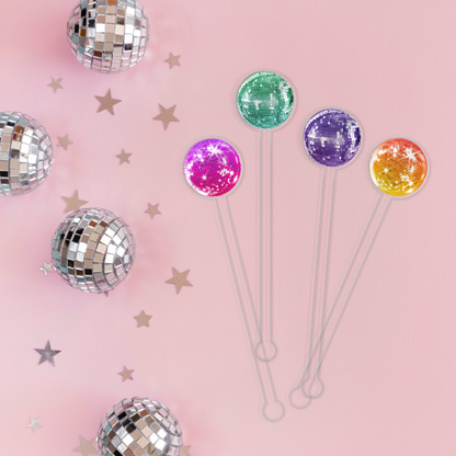 Disco-ver Your Potential swizzle stick set styled for a 21st birthday celebration
