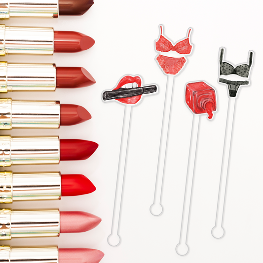 Don't Give Me Any Lip! swizzle stick set styled for a bachelorette celebration