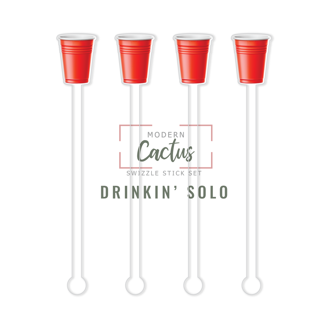 Drinkin' Solo acrylic swizzle stick design displayed as a digital mockup