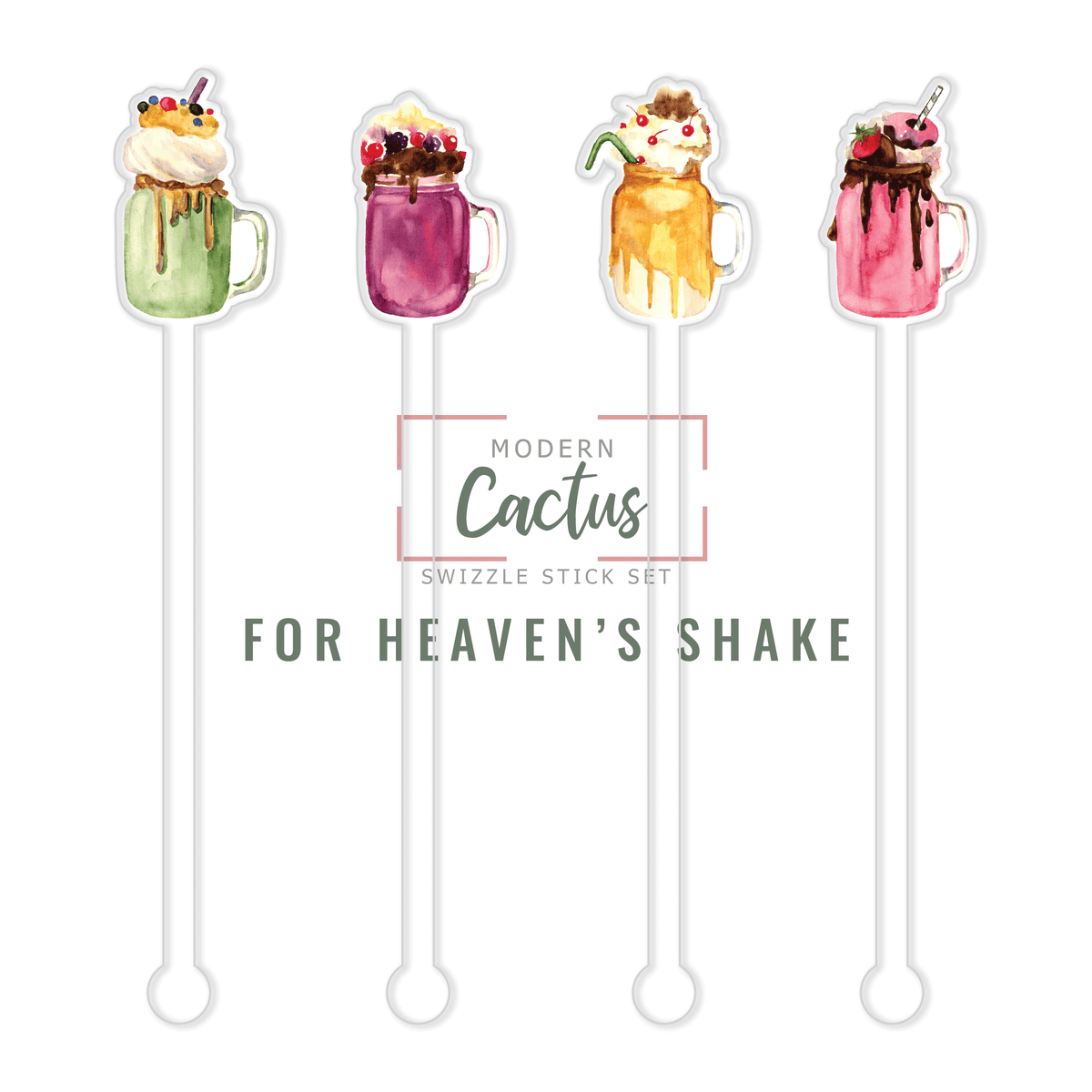 Fore Heaven's Shake acrylic swizzle stick design displayed as a digital mockup