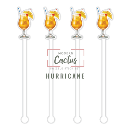 Hurricane swizzle stick set digital mockup UV printed drink stirrers design preview.