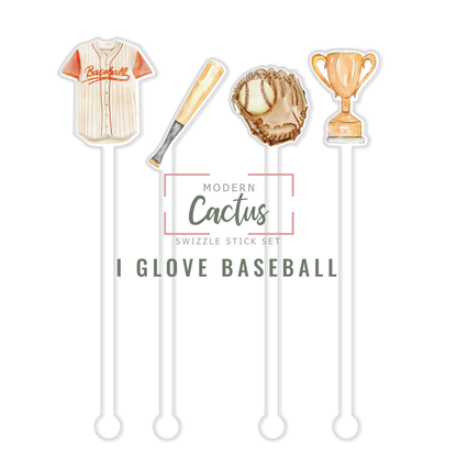 I Glove Baseball acrylic swizzle stick design displayed as a digital mockup