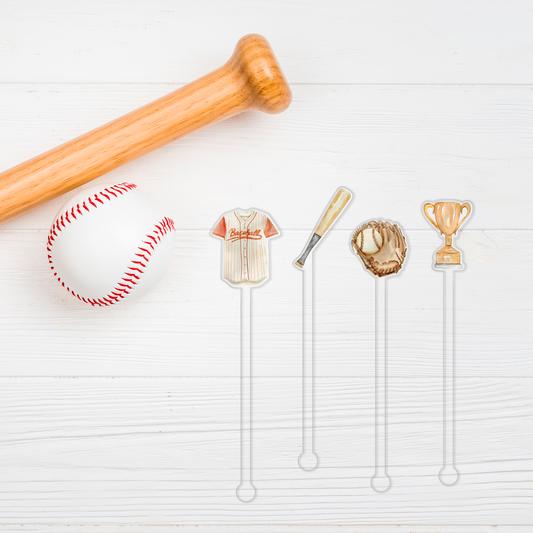 I Glove Baseball swizzle stick set styled for a senior night celebration