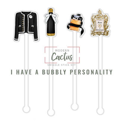 I Have a Bubbly Personality acrylic swizzle stick design displayed as a digital mockup