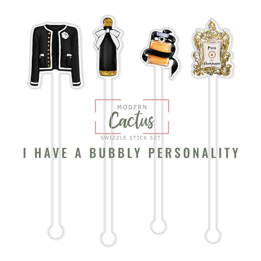 I Have a Bubbly Personality acrylic swizzle stick design displayed as a digital mockup
