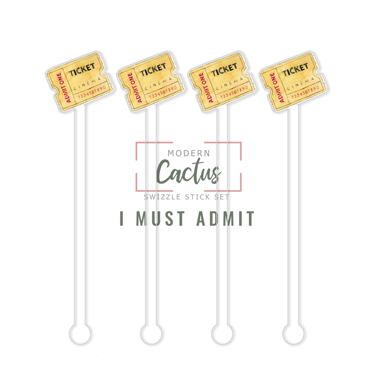 I Must Admit acrylic swizzle stick design displayed as a digital mockup