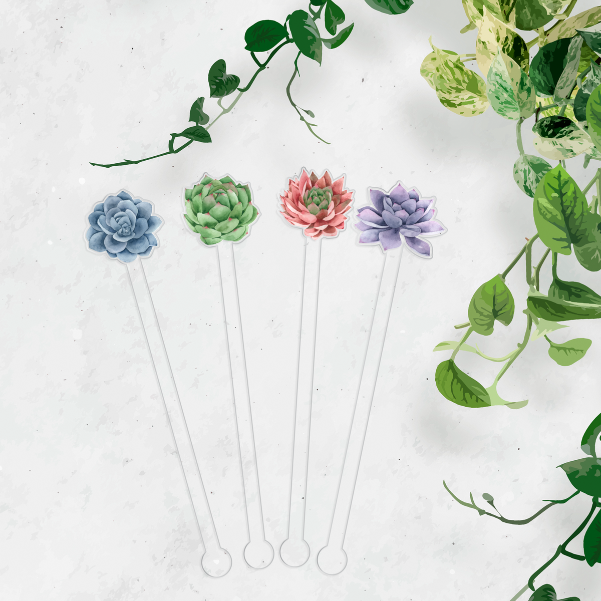 I'm a Succa For You swizzle stick set styled for a garden party celebration