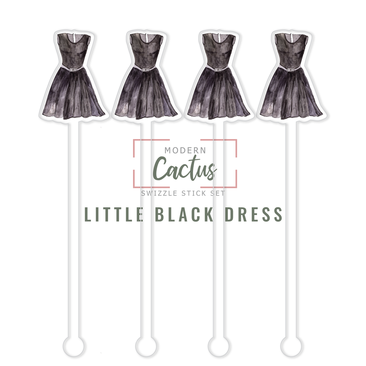 Little Black Dress acrylic swizzle stick design displayed as a digital mockup
