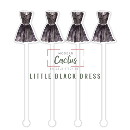 Little Black Dress acrylic swizzle stick design displayed as a digital mockup
