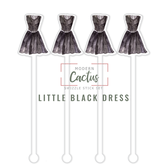 Little Black Dress acrylic swizzle stick design displayed as a digital mockup
