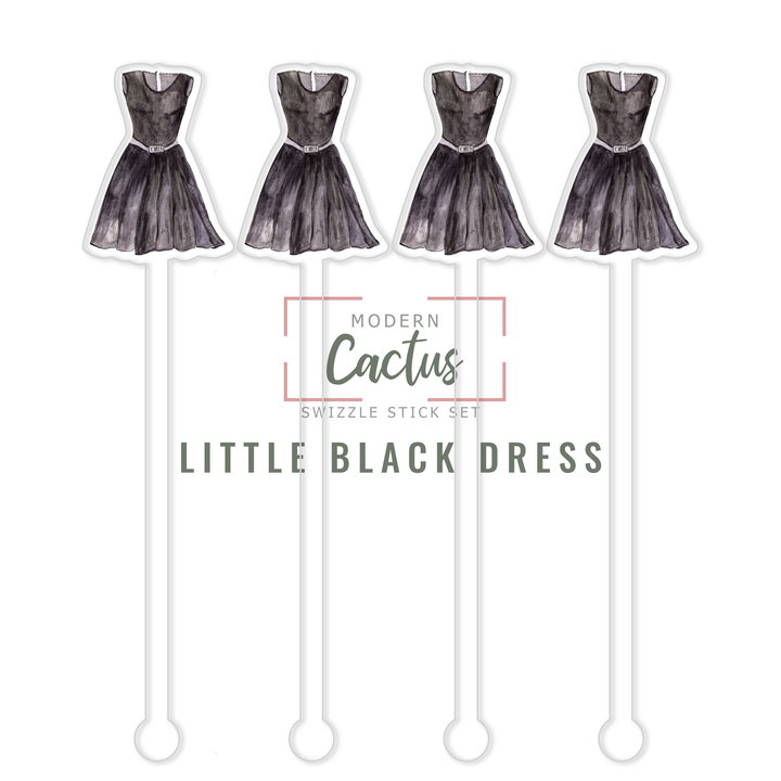 Little Black Dress acrylic swizzle stick design displayed as a digital mockup
