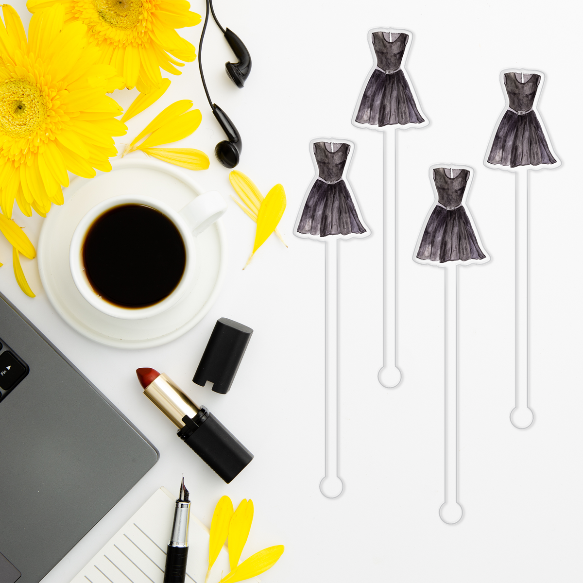 Little Black Dress swizzle stick set styled for a 40th birthday celebration